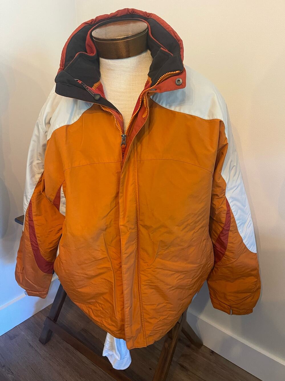 L.L. Bean Orange Winter Jacket with Ski Goggle Holder & Liner Size XXL